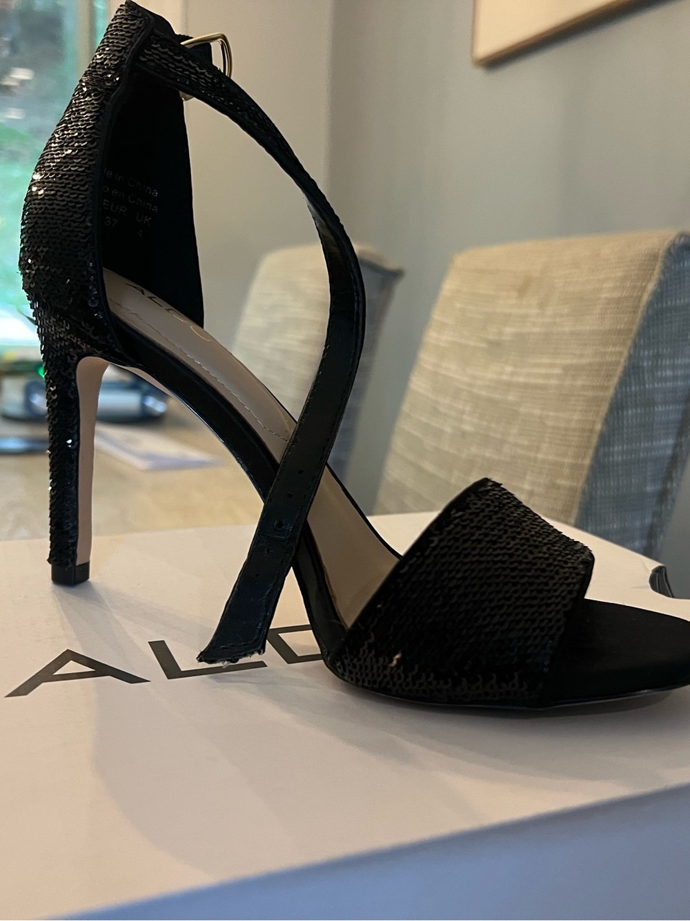 Aldo Black Sequin Crisscross Stiletto Sandal